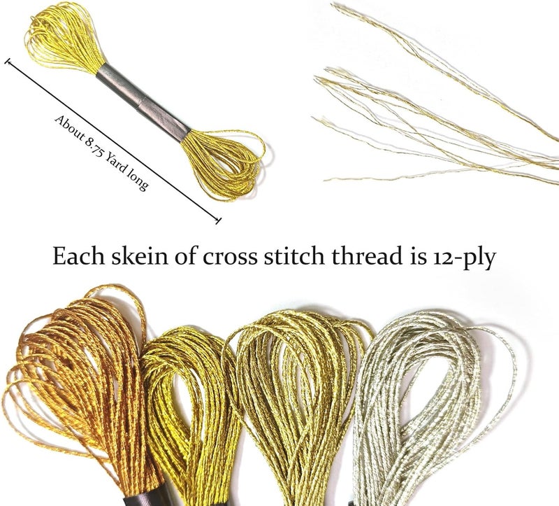 Keromtein 12 Skeins Metallic Embroidery Floss, Multi-Purpose Cross Stitch Thread, Mix Colours Hand Embroidery Supplies（8 m 12 Strands） - Image 5